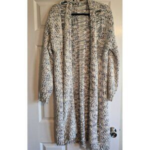 POL Cardigan Sweater Womens Blue Marled Distressed Balloon Sleeve Size L Fits XL